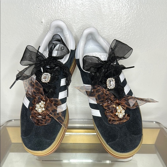 adidas Originals Shoes - Adidas Originals Black and White platform gazelle Sneakers with shoe charms